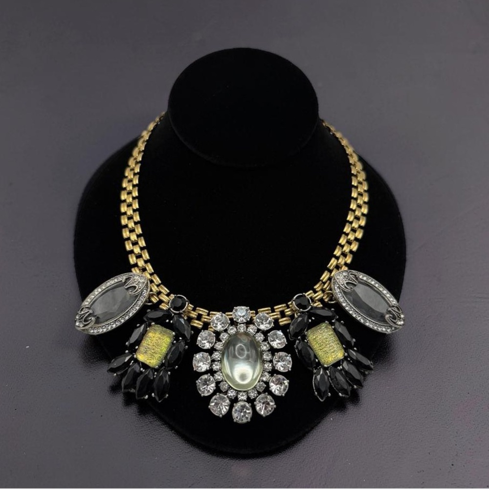 Vintage Lulu Frost Baroque Style Crystal Cabochon Statement Necklace 20–22”